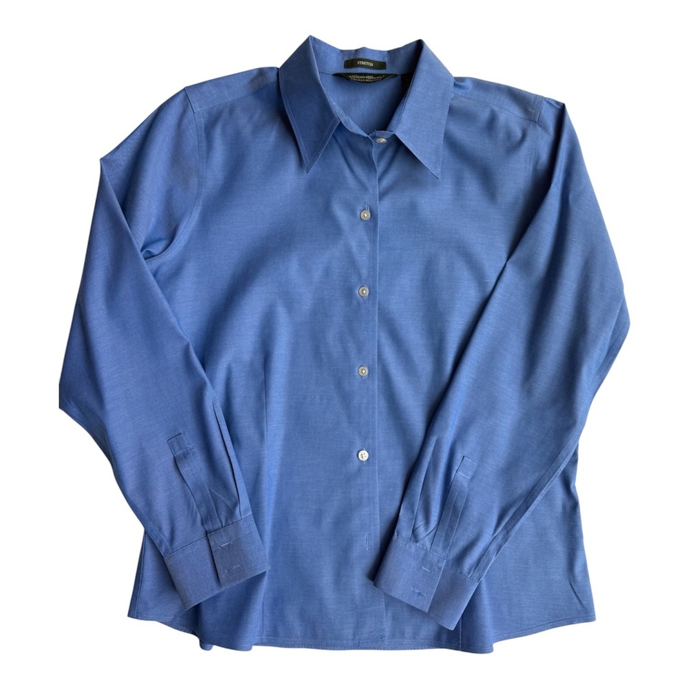 Eddie Bauer Womens Blue Wrinkle Resistant Stretch Button Down Shirt Large